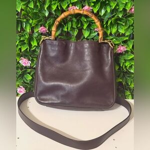 Gucci Dark Brown Leather Bamboo Handle Small Hobo bag with crossbody strap